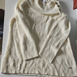 Calvin Klein Ivory Cowl Neck Sweater with Button Detail